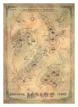 The Hobbit Konsttryck New Zealand Karta över Midgård 50 x 70 cm